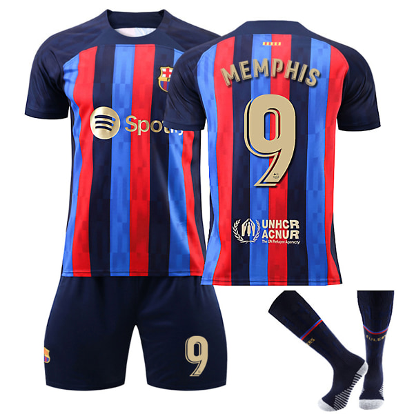 Barca Hjem MEMPHIS Størrelse 9 Fodboldtrøje Sæt XXL