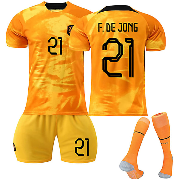 Nederländerna 22-23 Hem Jersey F.DE.JONG Nr 21 Fotbollströja kit 18