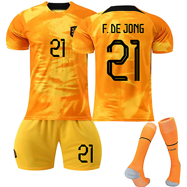 Nederländerna 22-23 Hem Jersey F.DE.JONG Nr 21 Fotbollströja kit 26