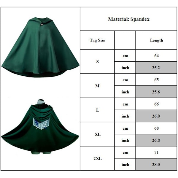 Attack On Titan Kappe Anime Cosplay Kostume Grøn Kappe Halloween L XL