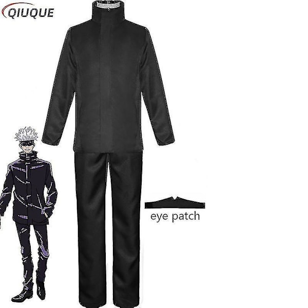 2023-anime Jujutsu Kaisen Gojo Satoru Cosplay Kostume Toppe Bukser Øjenlap Halloween Party Mænd Uniform Parykker-1-1 Sort Pakke 1 Black Package 1 XXL