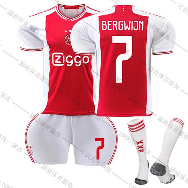 23/24 Ny säsong Hem Amsterdamsche Football Club Ajax BERGWIJN Nr 7 Barn Jersey-paket Barn-24