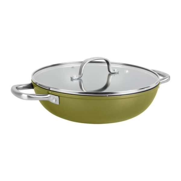 Återvunnen smidd aluminium sautépanna RE AGIR sortiment Ø 26 cm H 7 cm Sitram 715708 metallisk grön