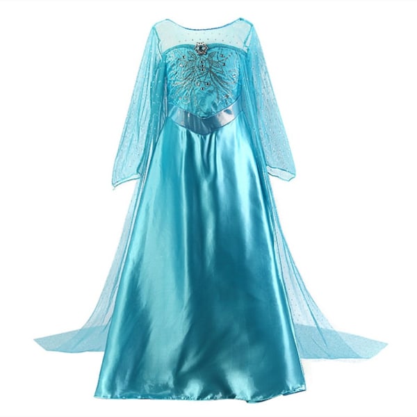 Klänning - Flickklänning - Blå kappa prinsessklänning - Födelsedag bule 110cm