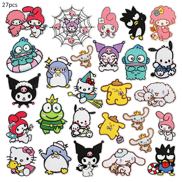 27 st Sanrio broderade lappar, söta DIY sy på/stryk på applikationer lappar 27PCS