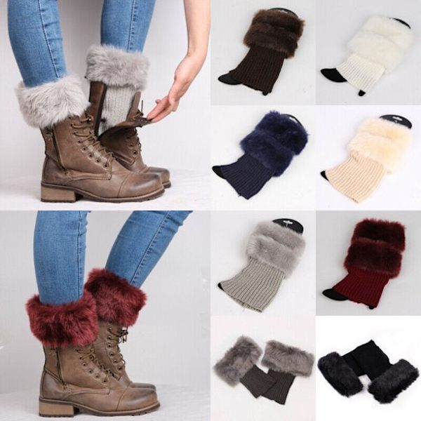 Dam vinter stickade boot cuffs päls stickade toppers boot leg strumpor coffee