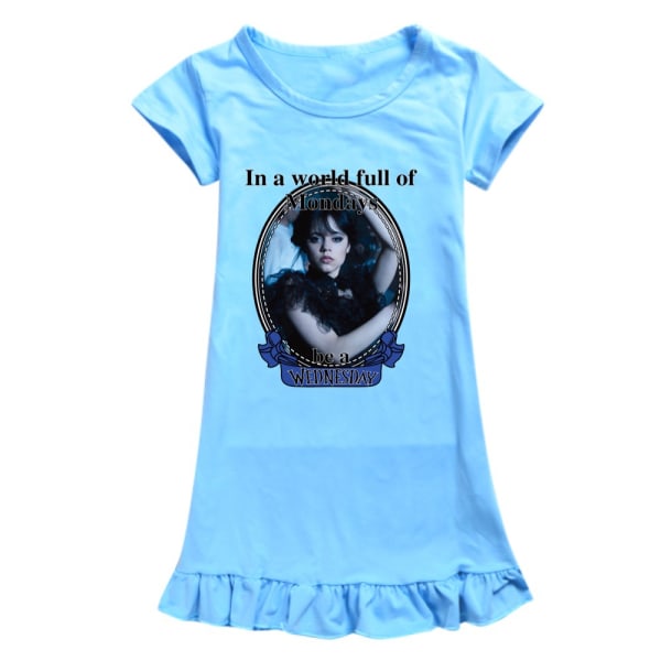 Onsdag Addams Barnflicka Pyjamas Nattlinne Nattkläder Hemkläder light blue 140cm