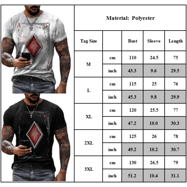 Kortärmad för män med spelkortstryck Yellow & Blue 3XL