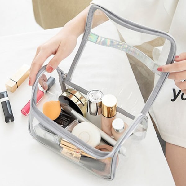 Kvinnor reser PVC-väska genomskinlig dragkedja Makeup-väskor Handväska silver