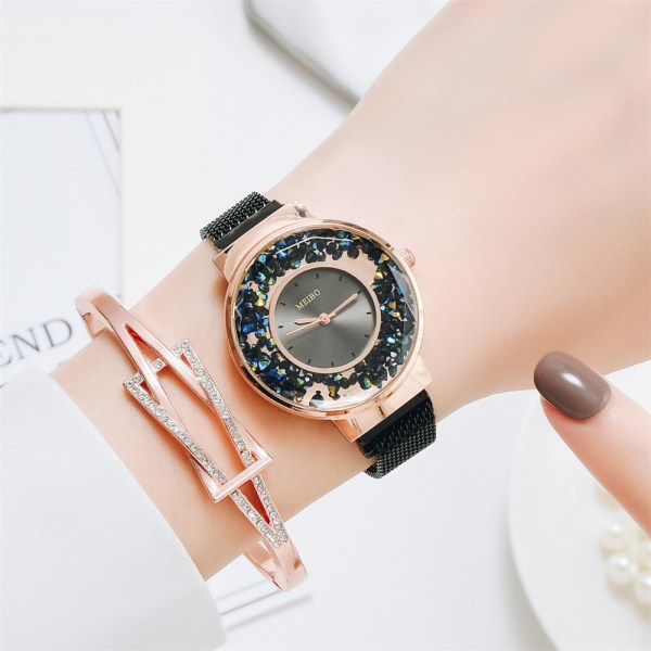 Mode Kvinnor Armband Quartz Watch Armbandsur Smycken Presenter black