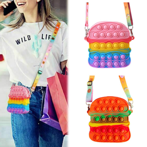 Poppet Axelväska Fidget Toy Hamburger Bag Bubble Sensory Toy Rainbow colors