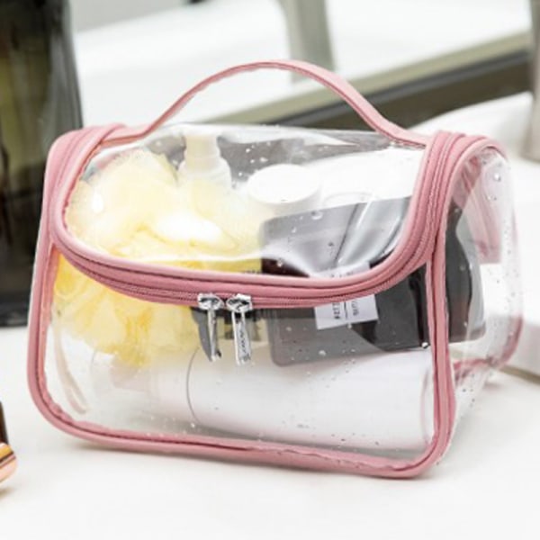 Kvinnor reser PVC-väska genomskinlig dragkedja Makeup-väskor Handväska pink