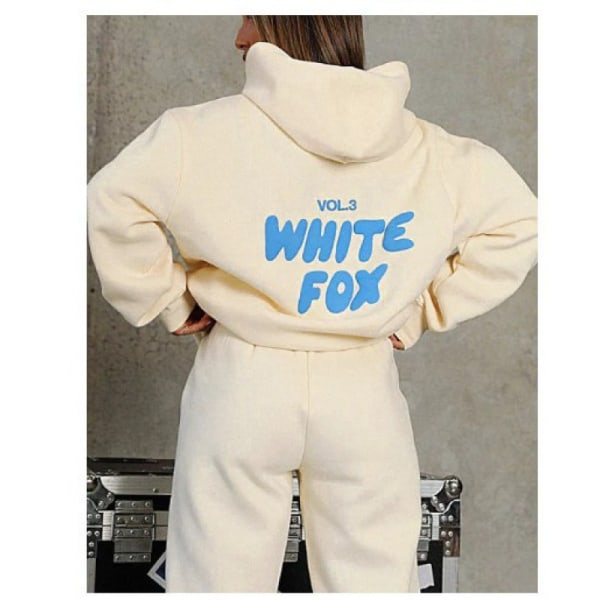 Womens White Fox Letter Print Hoodies Sweatshirt Top Sweatpants Tracksuit Set Khaki blue L