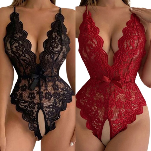 Kvinnor Sexig Lingerie Babydoll Gren Grenlös Underkläder Natt red M