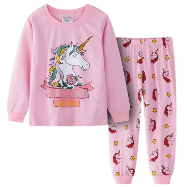 2 st barnflickor pyjamas enhörning långärmad pullover nattkläder C 110cm