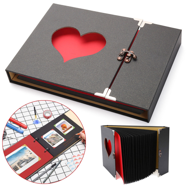 DIY Scrapbook Bröllop Love Heart Black Pages Hollow Out Insert Album