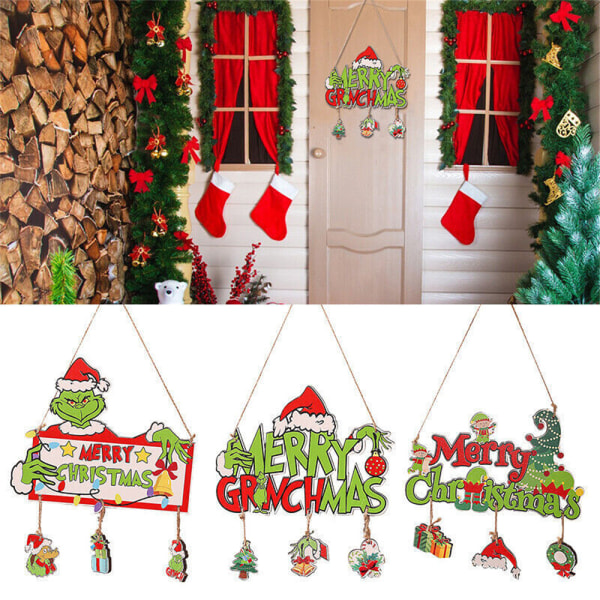 God Jul Grinchmas Trä Grinch Prydnader Julgran Dörr Dekor C