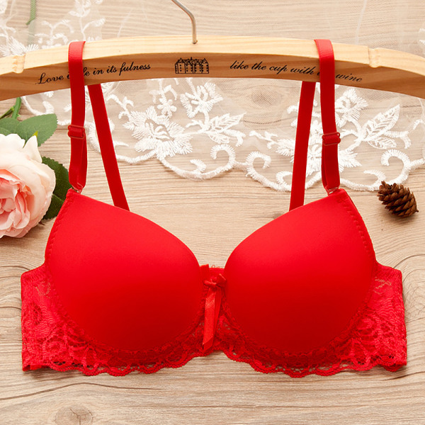 Damer i glansig spets-bh - enfärgad glans sexiga underkläder - Dam Red 34/75AB