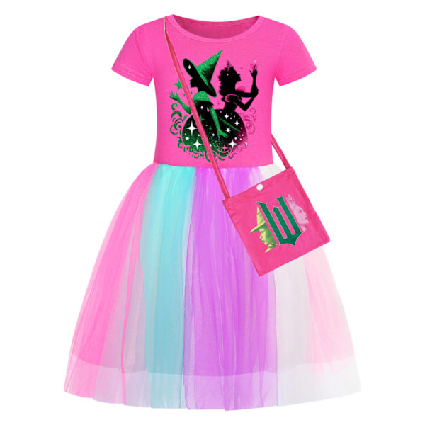 Flickor Glinda Wicked Klänning Regnbågsstjärna Klänning Fest Prinsessa Tutu Kjole Julklapp Med Väska Rose Red-B 130cm