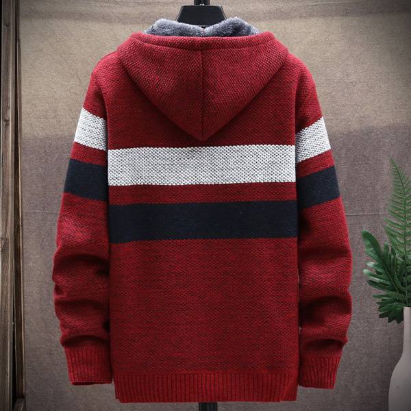 Män Fleece Strip Fodrad Hoodie Kappa Vinter Dragkedja Huvtröja Toppar Light grey XL