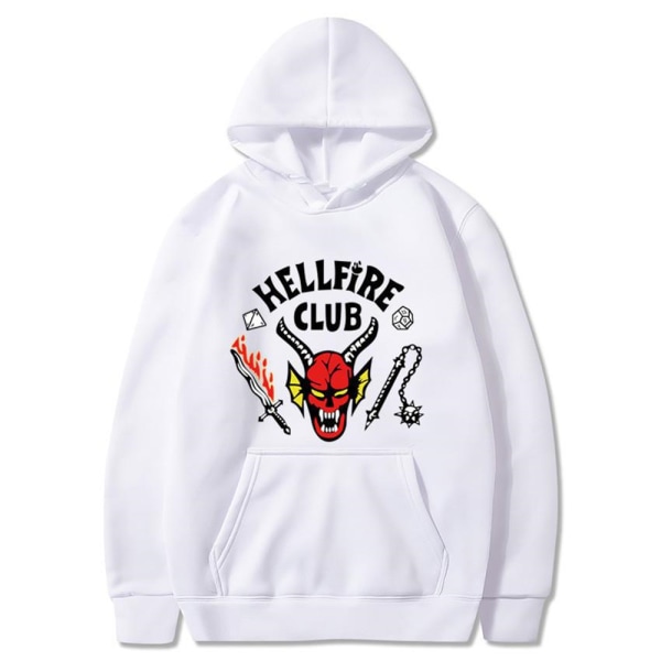 Stranger Things 4 Hellfire Club Hoodie Hooded Sweatshirt Topp White 2XL