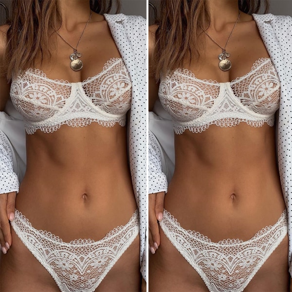 Dam Sexig Push Up BH G-string Trosa Underkläder Set white S