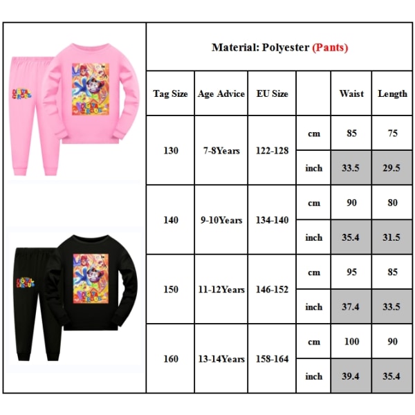 Fantastiska Digitala Cirkus Pojkar Pyjamas Sweatshirt Byxor Set pink 150cm
