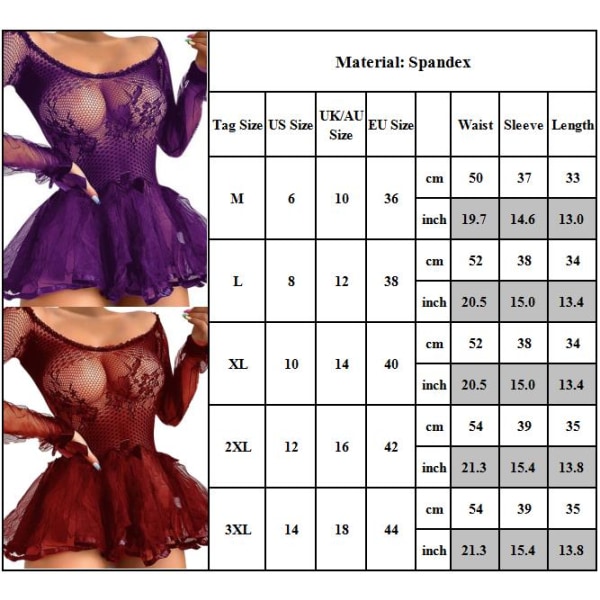 Kvinnor Genomskinlig Babydoll Sexig Miniklänning Nattkläder Underkläder purple 3XL