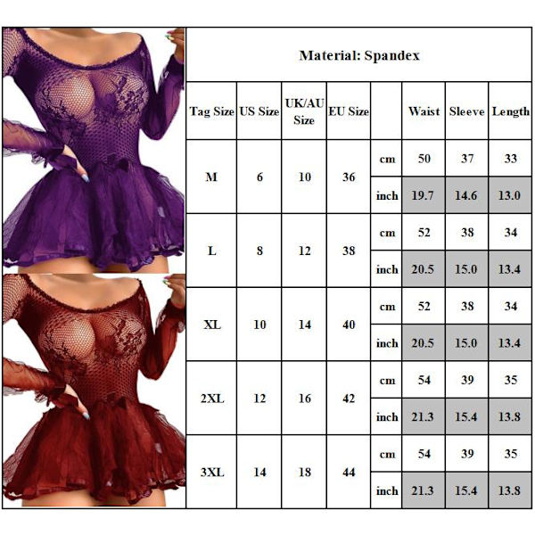 Kvinnor Genomskinlig Babydoll Sexig Miniklänning Nattkläder Underkläder wine red M