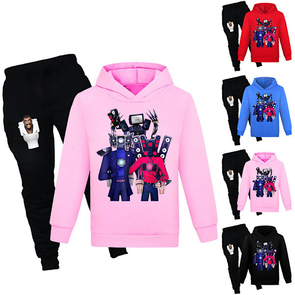 Barn Skibidi toalett TV Man Hoodie Byxor Träningsoverall Casual Set pink 150cm