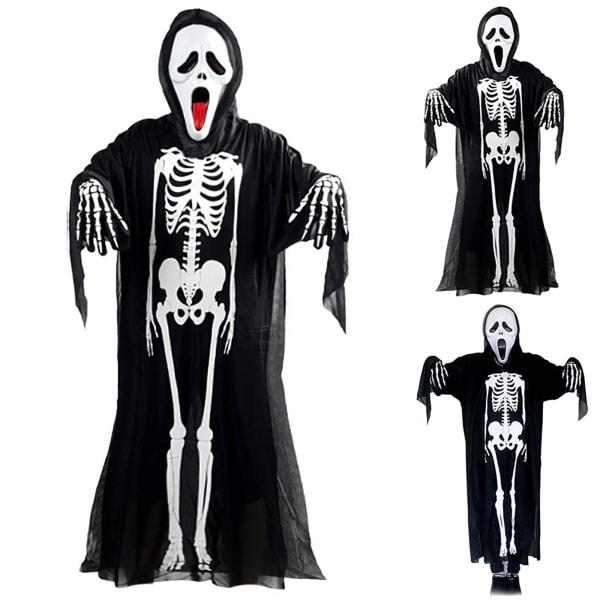 Halloween cosplay kostym barn vuxen skelett mask handskar mantel Tongue mask + gloves adult