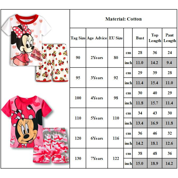 Minnie Flickor Pyjamas Barn Pojkar Flickor 2st Set Kortärmad Tryck Toppar + Shorts Tryck Kläder Pyjamas & Vardagskläder Barnpresent #10 95cm