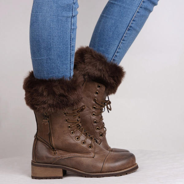 Dam vinter stickade boot cuffs päls stickade toppers boot leg strumpor coffee