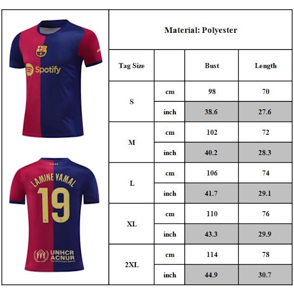 2025 Barcelona Hemma Fotbollströjor, NO.19 LAMINE YAMAL Fotbollströja, Sport Träning Kortärmad Fotbollstopp för Vuxna Fotbollströja S