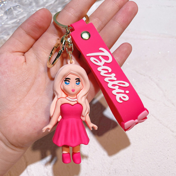 Barbie rosa nyckelring tecknad Barbies docka flicka hänge A