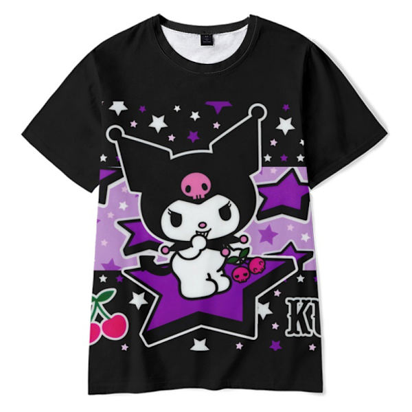 Kuromi T-shirt med tryck för barn, pojkar och flickor, sommar, kortärmad, rund hals, casual B 150cm