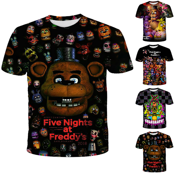 Kids FNAF Five Nights at Freddy's Print Crew Neck Sommar Kortärmad T-shirt D 130cm