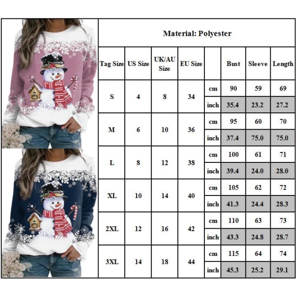 Dam Jultröjor Snögubbe Sweatshirt Långärmad Crewneck D XL