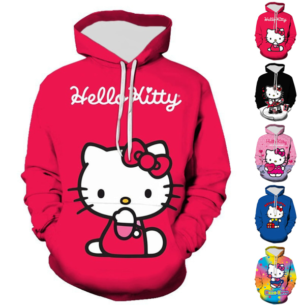 Barn Katt Tryck Hoodie Casual Sweatshirt Hooded Jumper Casual Toppar C 150cm