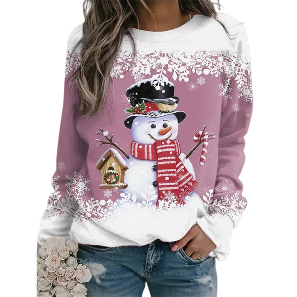 Kvinnors jultröjor Snögubbe sweatshirts långärmad rundhalsad C L