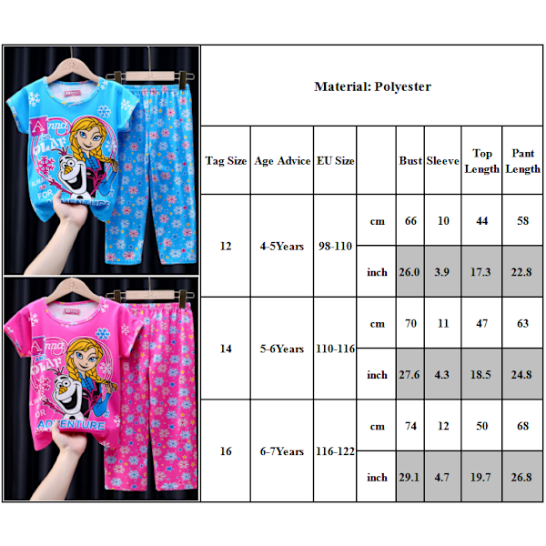 Barnflickor tecknad pyjamas pjs set Frozen tryckta toppar+byxor nattkläder loungewear sovkläder outfit #1 12