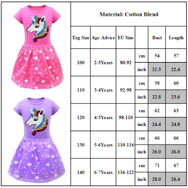 Enhörning Prinsessa Klänning Cosplay Fest Kostym Flickklänning Purple 110cm