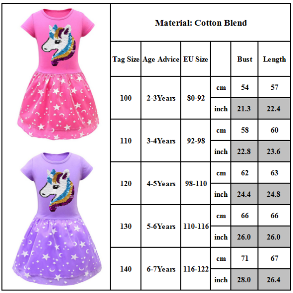 Unicorn Princess Dress Cosplay Party Costume Girl's Dress Purple 110cm