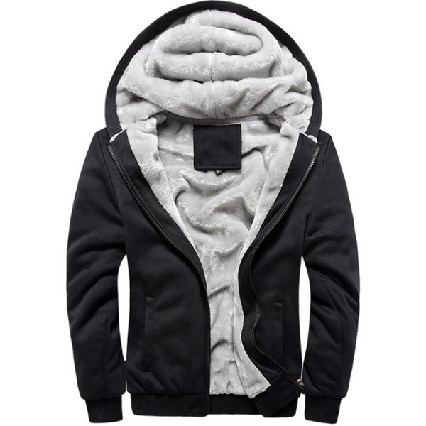 Man Varm Fleece Hoodie Full Zip Sherpa Fodrad Sweatshirt Jacka Grey XL