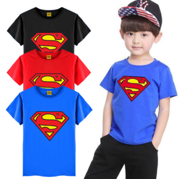 Barn Pojkar Superman Kortärmad Tryck Cartoon Casual T-shirt red 120cm