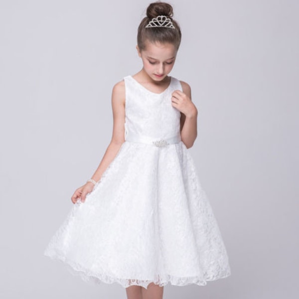 Barnflickor virkad spets bal klänning kjol prinsessa bröllopsklänning white 12year