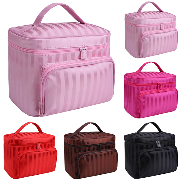 Vikbar resesminkförvaringsväska Vattentät Stripe Organizer pink