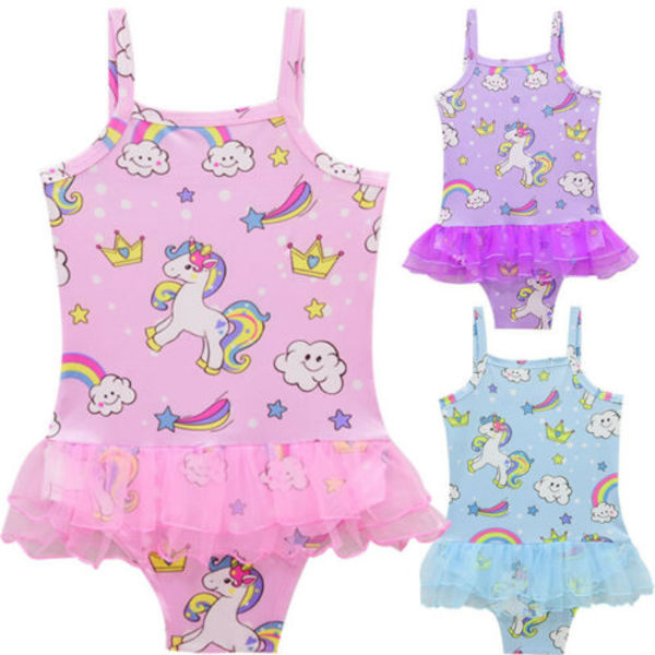 Barn flicka enhörning Tankini bikini barn strandkläder baddräkt Pink 3-4 Years