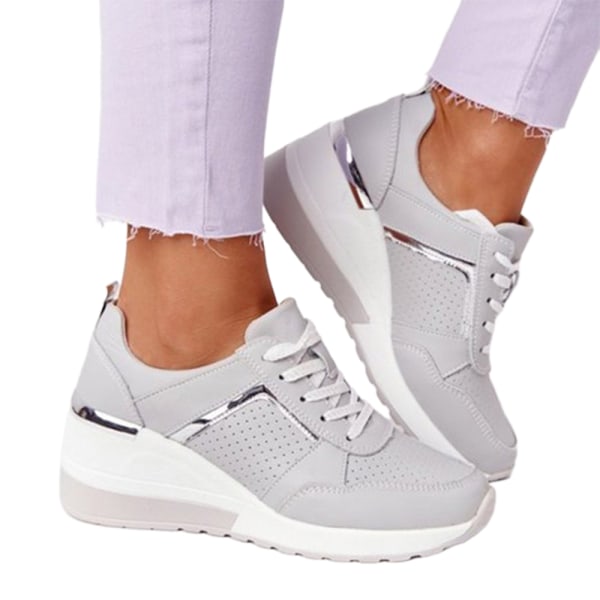 Sneakers för kvinnor Snörning Comfy Classic Tjock sluttande klack skor grey 43