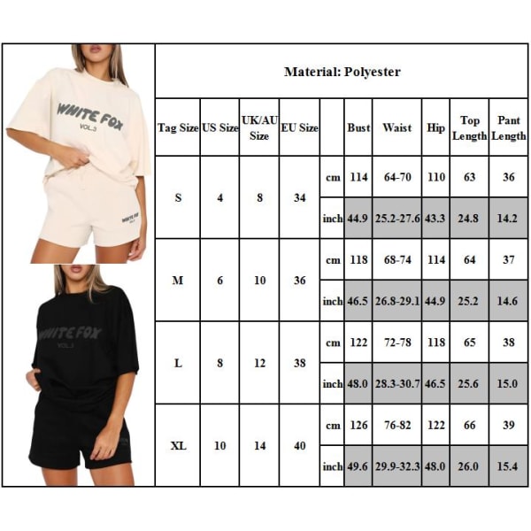 Sommar Vit Räv Brev Tryck Dam T-Shirt Shorts Casual Outfit Träningsoverall Set Black XL
